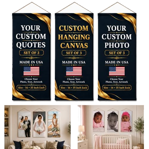 Custom Hanging Canvas Wall Art by BCB Print - Personalized Ready to Hang Picture Banner | with Your Photo | HD Print Living Room Wall Art | Fast Delivery | Made in USA | 16x35 inch | Set of 3