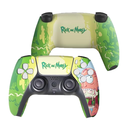 Riccky Mortty Custom PS-5 Controller Wireless compatible with Play-Station 5 Console by BCB Controllers | Proudly Customized in USA with Permanent HYDRO-DIP Printing (NOT JUST A SKIN) (MODDED)